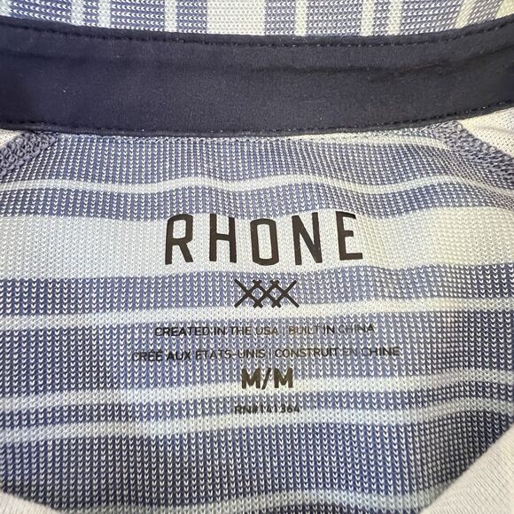Rhone Mens Size Medium Delta Pique Blue Stripe Polo Shirt - Picture 3 of 11